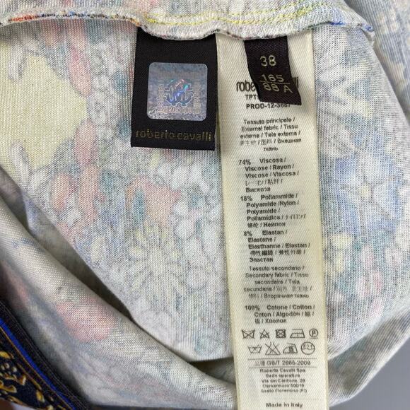 Vintage Roberto Cavalli Bird Floral Print Jersey Bodycon Mini Dress Size 2 - Picture 9 of 10